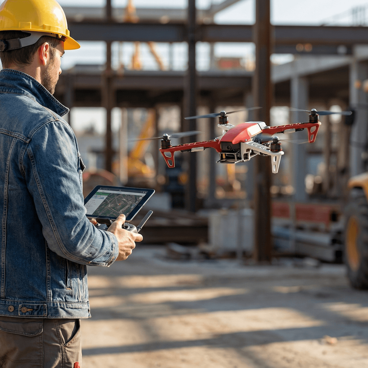 Оператор беспилотника на строительной площадке